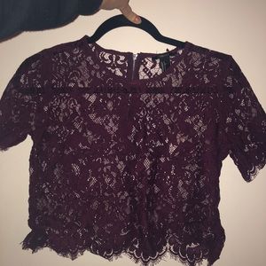Burgundy lace crop top